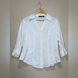 Essentials by Milano White Embroidered Button-Down Shirt